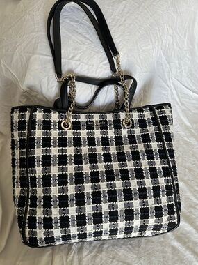 kate spade Black & White Tweed Chain-Handle Tote